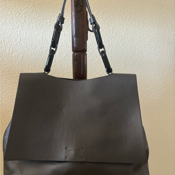 Lia Numa Dark Gray Leather Shoulder Bag - Picture 3 of 13
